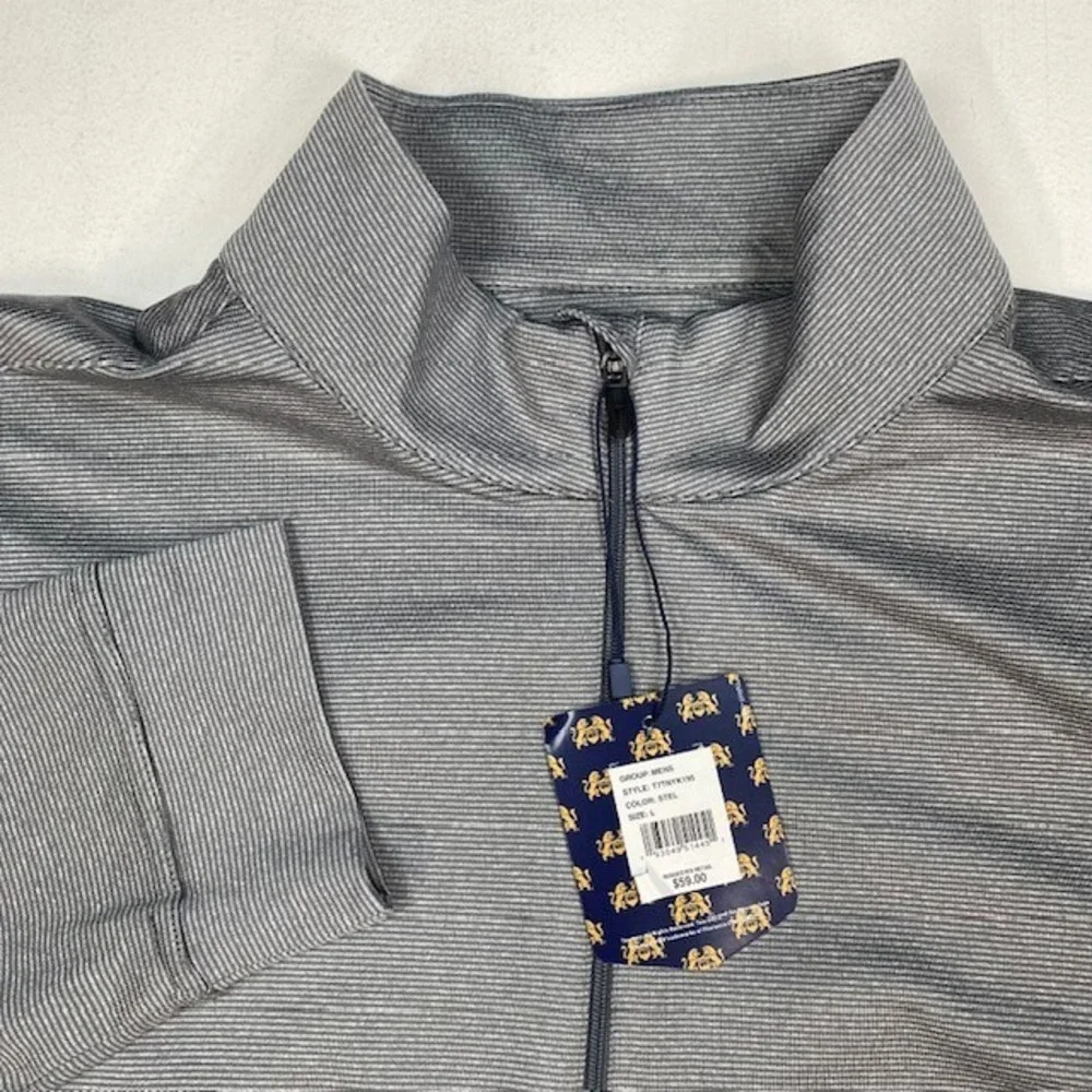 Tourney Brand Mens Quarter Zip Pullover Steel Gray Micro Stripe Golf Long Sleeve